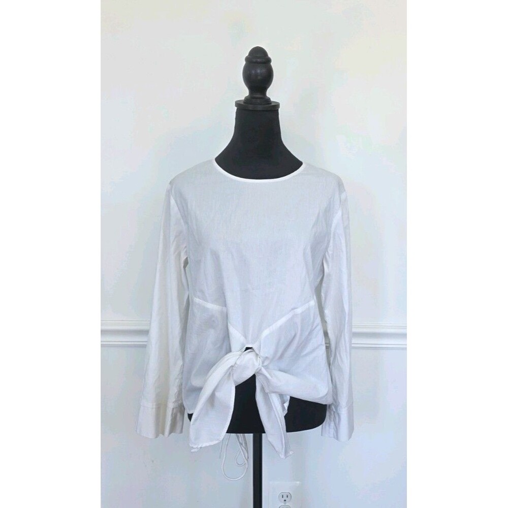 Paraphrase White Tie Front Blouse, Long Sleeve,  Modern Minimalist, Size M